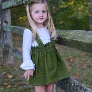 Avocado Suspender Skirt, Fall Skirt, Girls Skirt, Green Skirt, Brown Skirt, Toddlers, Girls Clothing image 1