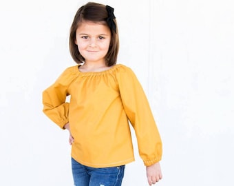 Fall Mustard Peasant Blouse, Medieval Style, Girls Top, Long Sleeve Top, Fall Top, Girls Clothing, Boho Clothing