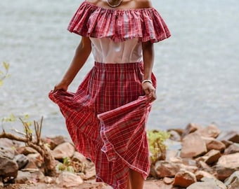 Jamaican Bandana Skirt Set, Jamaica Outfit, Quadrille Skirt, Bandana Outfit, Dance Group Outfits, International Day, Jamaica Bandana Dress