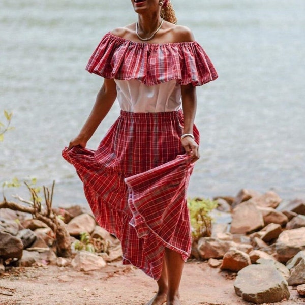 Jamaican Bandana Skirt Set, Jamaica Outfit, Quadrille Skirt, Bandana Outfit, Dance Group Outfits, International Day, Jamaica Bandana Dress