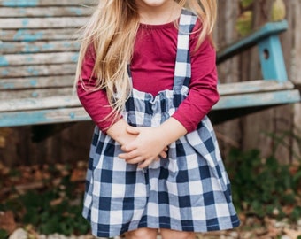 Navy Blue and White Suspender Skirt, Toddler Clothing, Girls Skirt