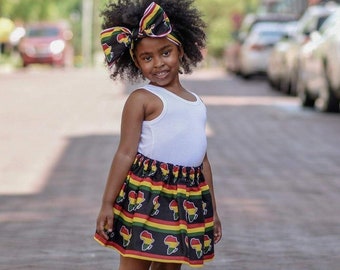 Africa Skirt and Head Wrap, African Baby Clothes, Black History Month, Hair Wrap, Hair Accessory, Girls Clothing