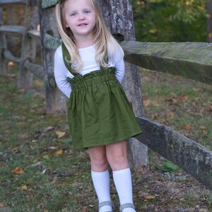 Avocado Suspender Skirt, Fall Skirt, Girls Skirt, Green Skirt, Brown Skirt, Toddlers, Girls Clothing image 5