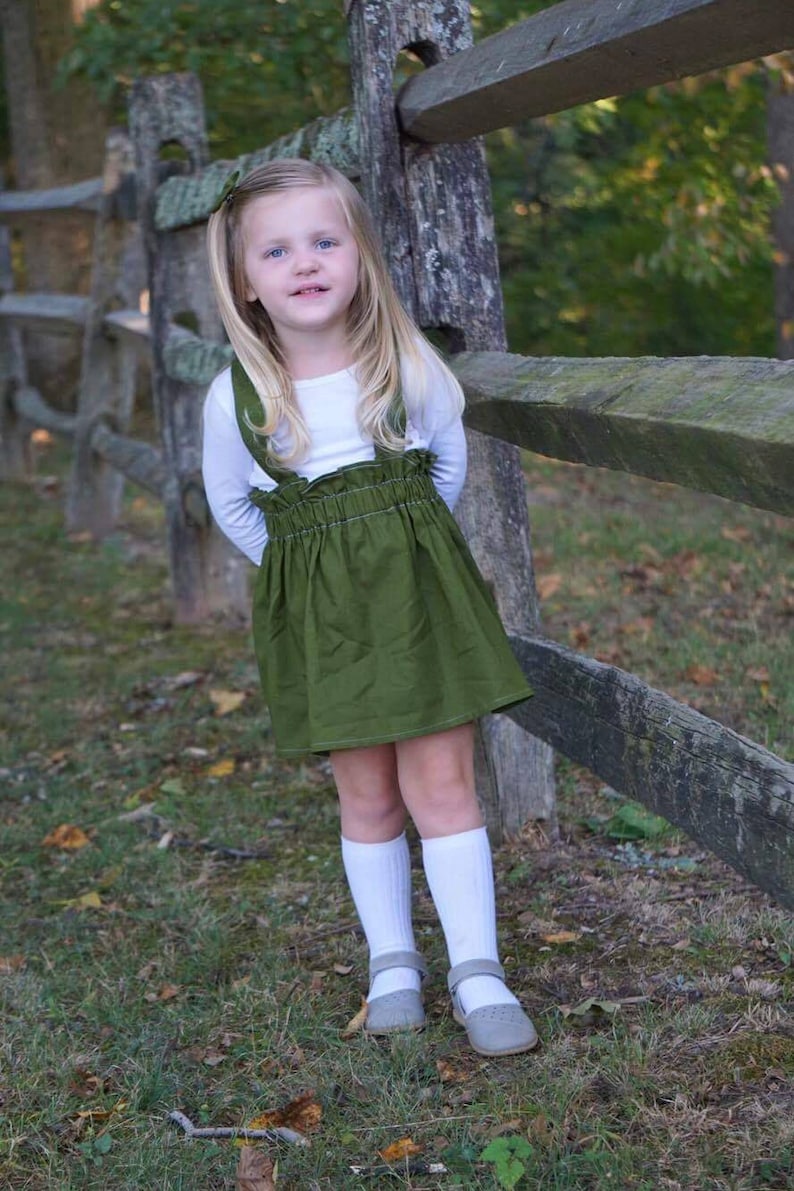 Avocado Suspender Skirt, Fall Skirt, Girls Skirt, Green Skirt, Brown Skirt, Toddlers, Girls Clothing image 5