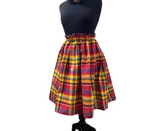 Women’s Caribbean Madras Plaid Skirt Set, Wired Headwrap, Creole Festivals