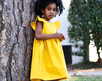 Mustard Yellow Dress, Dress with Pockets, Girl’s Dress, Spring Dress
