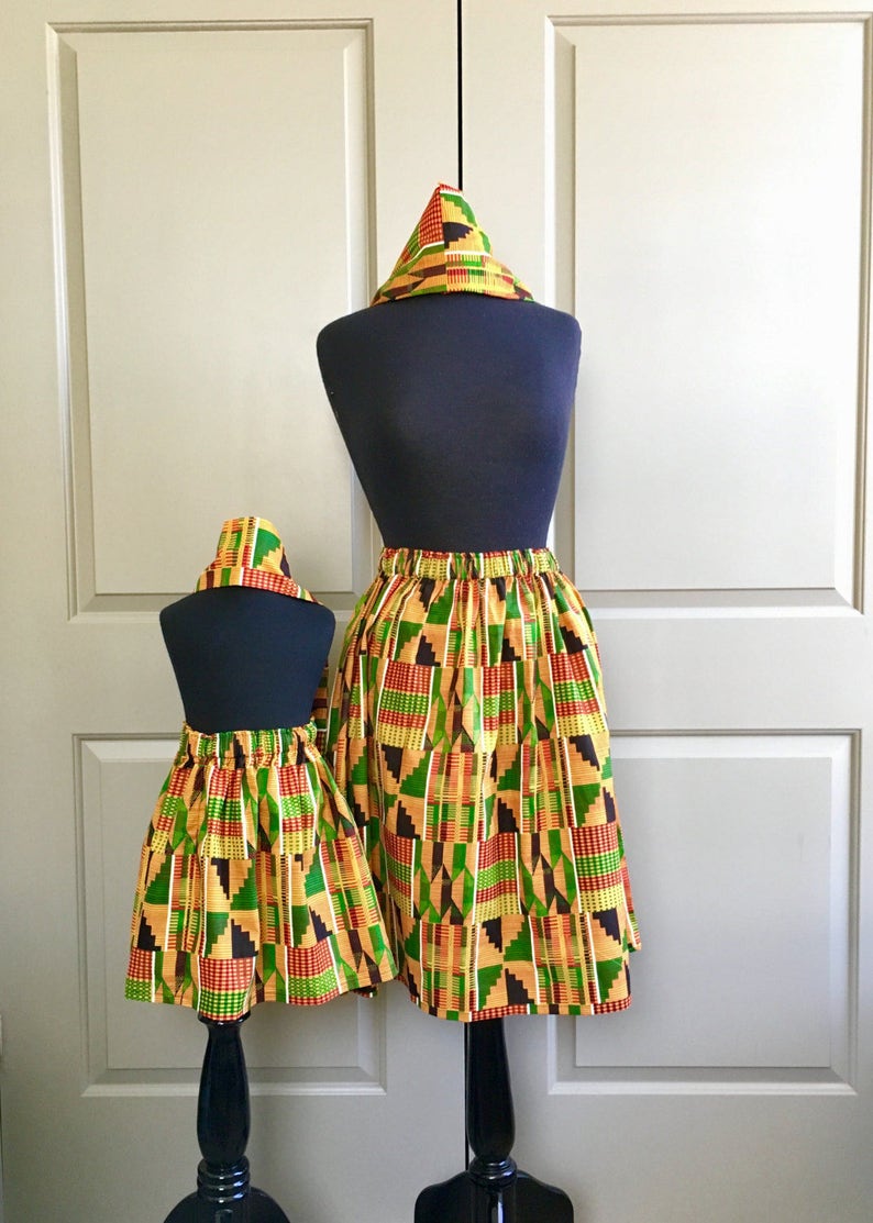 Falda Kente africana para niñas, envoltura para la cabeza, Mes de la Historia Negra, Maxi, Falda para niñas, Falda africana, Ropa africana, Ropa de bebé, Traje africano imagen 4