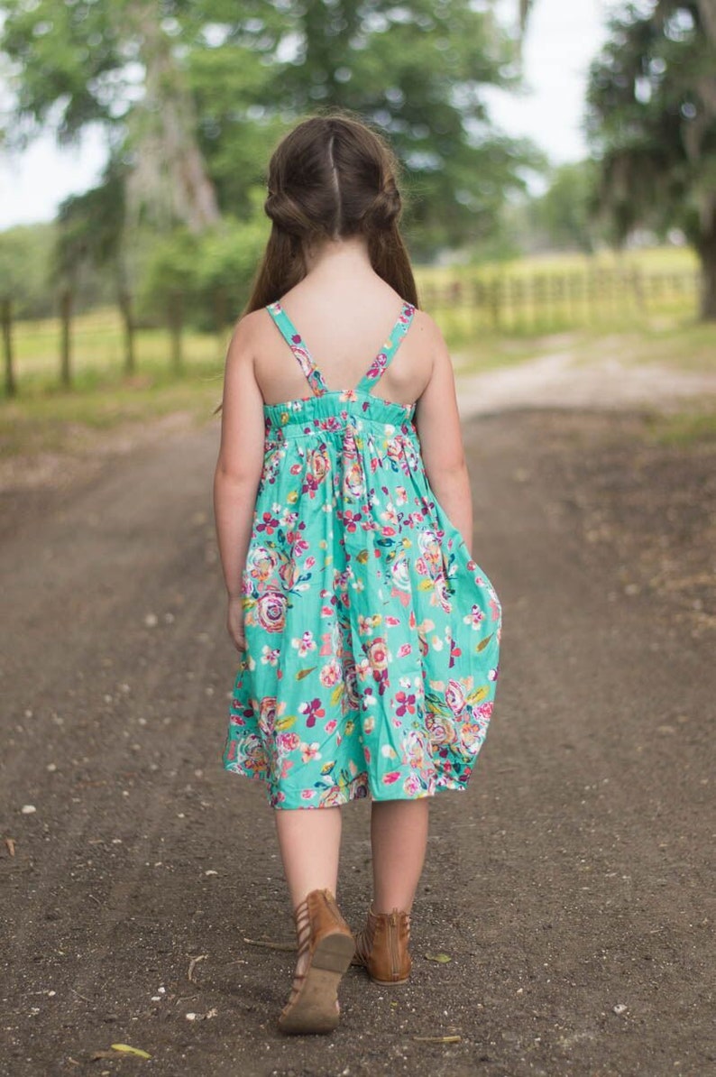 Mint Green Floral Dress, Bohemian, Boho, Hipster, Girls Clothing, Summer Dress, Spring Clothing, Easter Dress image 2