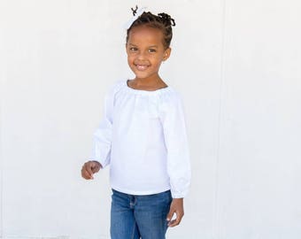 White Peasant Blouse, Girl’s Medieval Renaissance Costume, Toddler’s Boho Long Sleeve Kids Halloween Outfit, Cottagecore Clothing