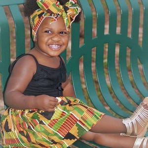 Girls African Kente Skirt, Head Wrap, Juneteenth, Black History Month, Maxi Skirt, African Print, Toddler Clothing, Baby Shower Gift