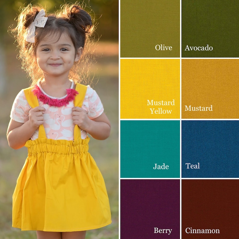 Avocado Suspender Skirt, Fall Skirt, Girls Skirt, Green Skirt, Brown Skirt, Toddlers, Girls Clothing image 3