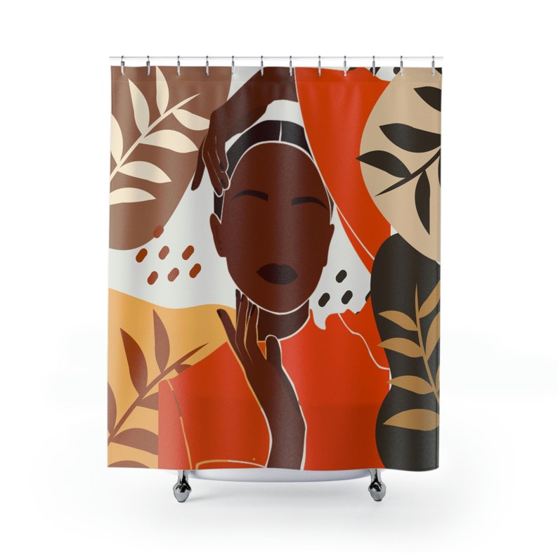 Melanin Abstract Boho Shower Curtain, Black Woman Art, Gift for Black