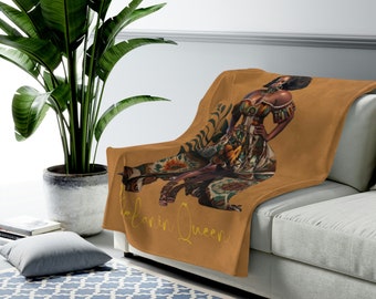 Melanin Queen Plush Blanket: Afrocentric Black Woman Art Throw (50x60)