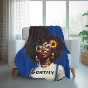 Afro Melanin Queen Throw Blanket| African American| Black Girl Magic|Afrocentric|Beautiful Black Girl| Black Girl With Afro Blanket|Big Hair