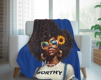 Afro Melanin Queen Throw Blanket| Black Girl Magic| Afrocentric