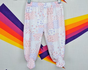 Vintage Baby Pant  Corduroy  Vintage Pants  Infant Pants  Footie  1970s 70s  Pink White Lace  9M 9 Months 12M 12 Months