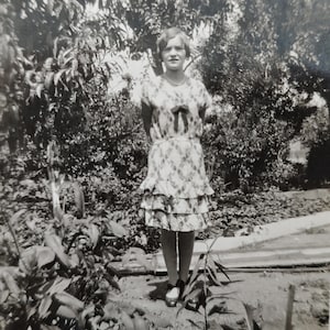 Pretty Young Woman Posing Garden Party Dress / Art Antique Photography / Original Vintage Photo Snapshot / Found Photo