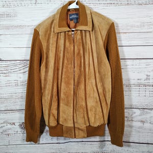 Vintage Jacket / Retro Knit Suede Leather Jacket / 1970s 70s Tan 