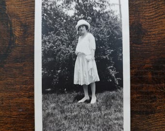 Pretty Young Woman Posing Garden Party Dress / Art Antique Photography / Original Vintage Photo Snapshot / Found Photo