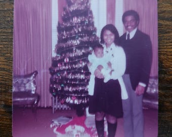 Cute Family Next To Christmas Tree African American / Art Antique Photography / Original Vintage Photo Snapshot / Found Photo