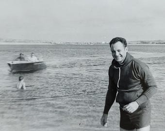 Pretty Handsome Young Man Posing at the Beach Swimsuit / Art Antique Photography / Original Vintage Photo Snapshot / Found Photo