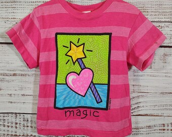 Vintage Toddler Tee Shirt / Kids Top / 1990s 90s / Graphic Tee Kids / Pink Stripe / Size 4 4T Size 5