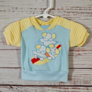 Vintage Baby T Shirt / Retro Baby Tee / 1980s 80s / Yellow Blue / Infant Newborn / 6M 6 Months 3M 3 Months