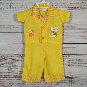 Vintage Baby Shirt Pant Set / Yellow / 1960s 60s / Baby Button Up Shorts Set / Collared Shirt Bottoms / Newborn 3M 3 months 6M 6 months