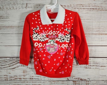 Vintage Toddler Sweater / Polo Heart Tiger Valentines / Retro Graphic Sweater / 4T Size 4 5