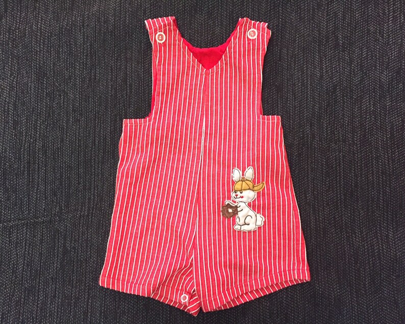 Vintage Red Striped Baseball Bunny Baby Jumpsuit Jumper Overall