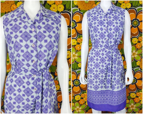 Vintage Dress Retro Dress 70s Dress 1970s Dress Purple Gray Dress Large L Medium M