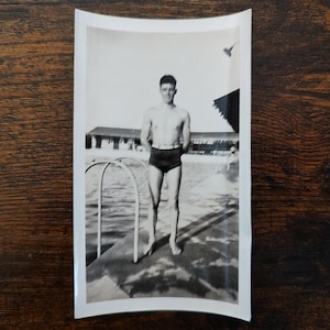 Handsome Man At Swimming Pool / Young Man in Bathing Suit / Art Antique Photography / Original Vintage Photo Snapshot / Found Photo