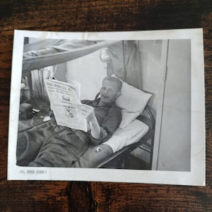 Military U.S. Soldier Reading Newspaper Barracks Handsome Young Man / Antique Photography / Original Vintage Photo Snapshot / Found Photo