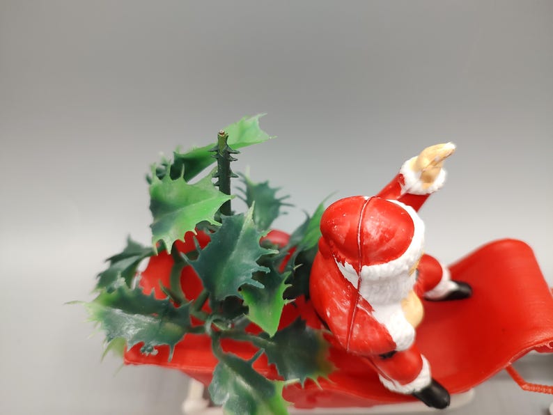 Vintage Plastic Santa Sleigh Reindeer Centerpiece / Decoration