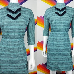 Vintage Dress / 60s 1960s / Retro Dress / Mod Dress / Blue Black Plaid Dress / Secretary Dress / Small S Extra Small XS image 1