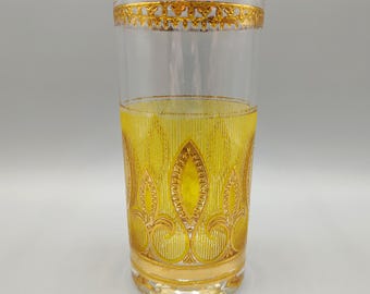 Vintage Glass Cup / Flared Whiskey Rocks / 22k 22 Karat Gold / Bar Ware Barware / Tall Glass Highball High Ball