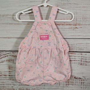 Baby Vintage Denim Overalls / Pink Flower Bubble / Osh Kosh OSHKOSH B&#39;GOSH Overall USA / 12M 12 Months