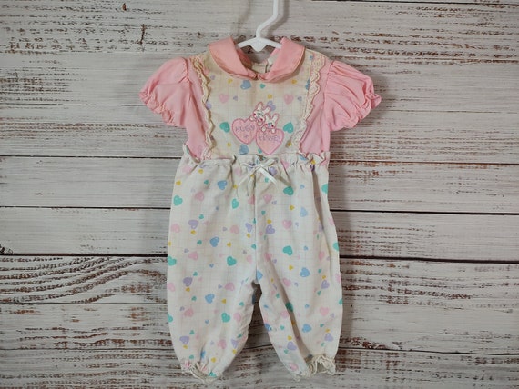 Vintage Baby Jumper / 1980s 80s / Newborn Pink Wh… - image 2