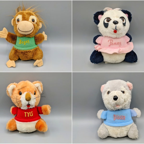 Vintage / Shirt Tales / Stuffed Orangutan Monkey Panda Wolf Tiger 1981 / Bogey Digger Pammy Tyg Retro Toy / Plush Doll