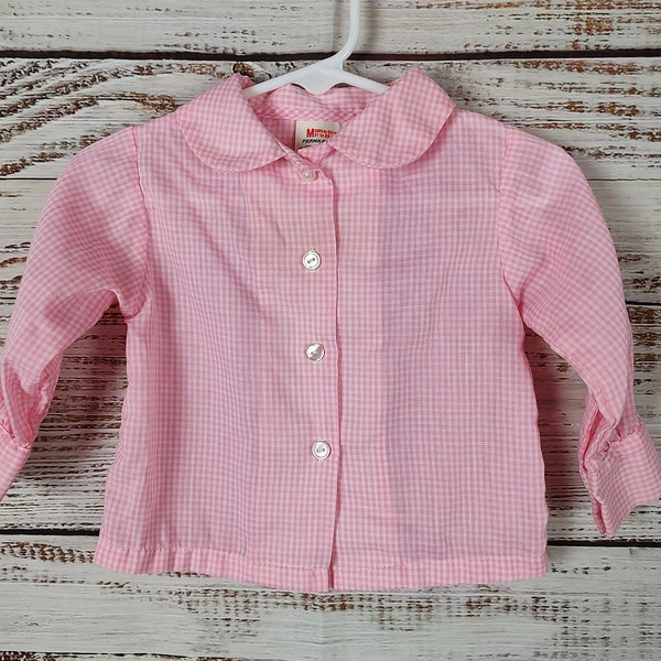 Vintage Baby Shirt / Pink White Retro Top / Short Sleeve / 1970s 70s / Infant Top / 12M 12 Months 9M 9 Months