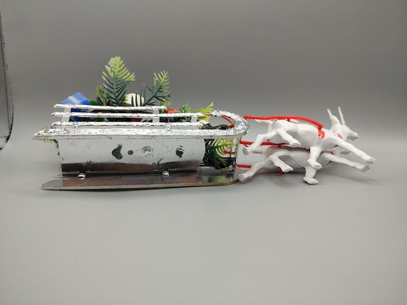 Vintage Plastic Santa Sleigh Reindeer Centerpiece / Decoration