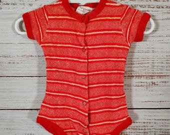 Vintage Baby Jumper / Baby / Red White Terrycloth Terry Cloth Striped  / Baby Infant Outfit / Newborn 0M 3M 3 months