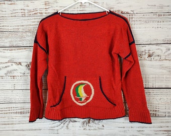 Vintage Kids Ugly Wool Sweater / Retro Pullover Sweater / Rust Reddish Orange / Toddler Boys Girls Sweater / Small S Medium M