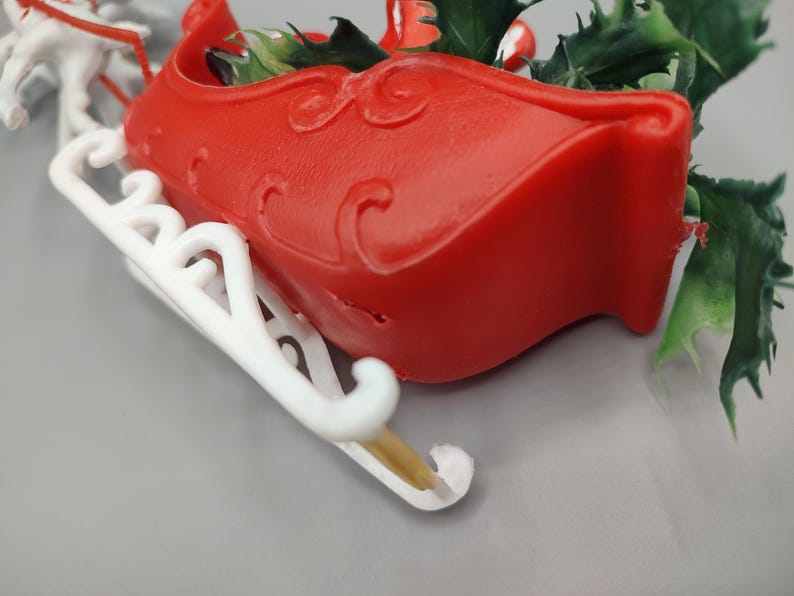 Vintage Plastic Santa Sleigh Reindeer Centerpiece / Decoration
