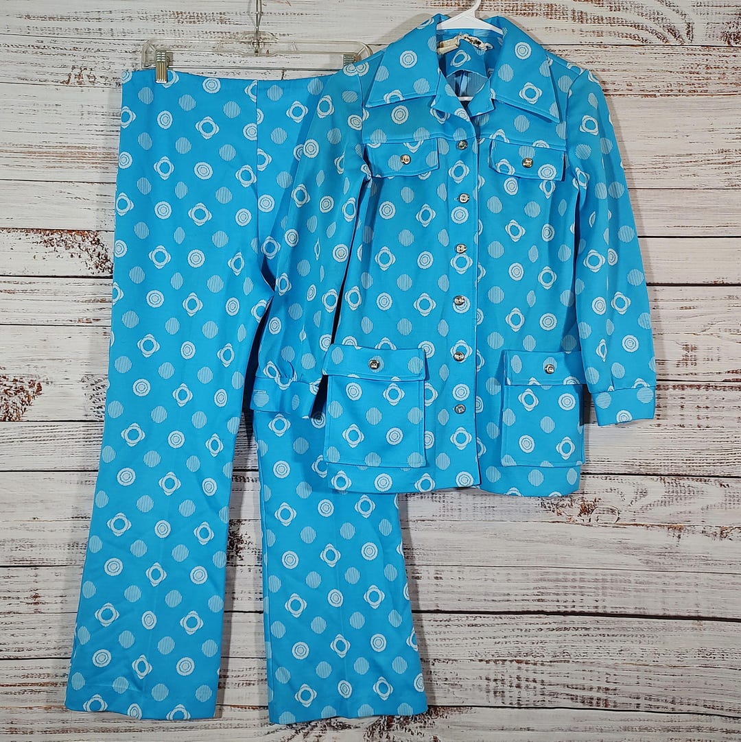 Vintage 70’s Pant Suit Set Navy Geometric Small main image 1