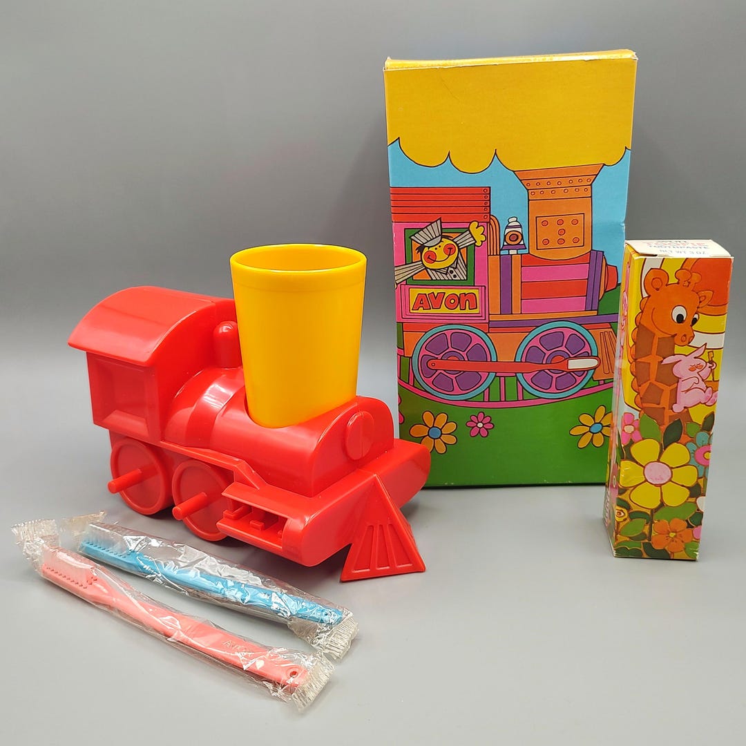 Toothpaste Box Train Vintage Avon Toofie Train Toothbrushes and Holder / Toothpaste Holder ...