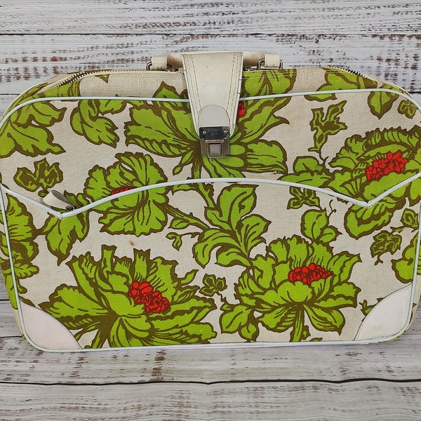 Vintage Suitcase / Retro Travel Bag / 1960s 60s / Hippie Mod Floral Flowers