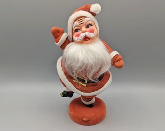 Vintage Christmas Blow Mold Flocked Dancing Santa / 1960s 60s 1950s 50s / Kitsch Christmas / Christmas Decor
