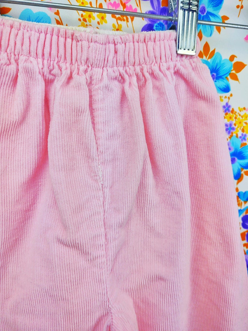 Vintage Baby Pant  Corduroy  Vintage Pants  Infant Pants  Footie  1970s 70s  Pink White Lace  9M 9 Months 12M 12 Months