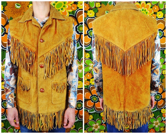 Vintage Leather Vest / Fringe Leather Vest / Suede